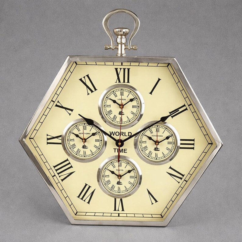Hexagonal World Time Zone Wall Clock view 4