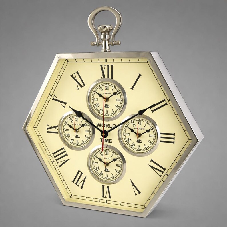 Hexagonal World Time Zone Wall Clock view 6