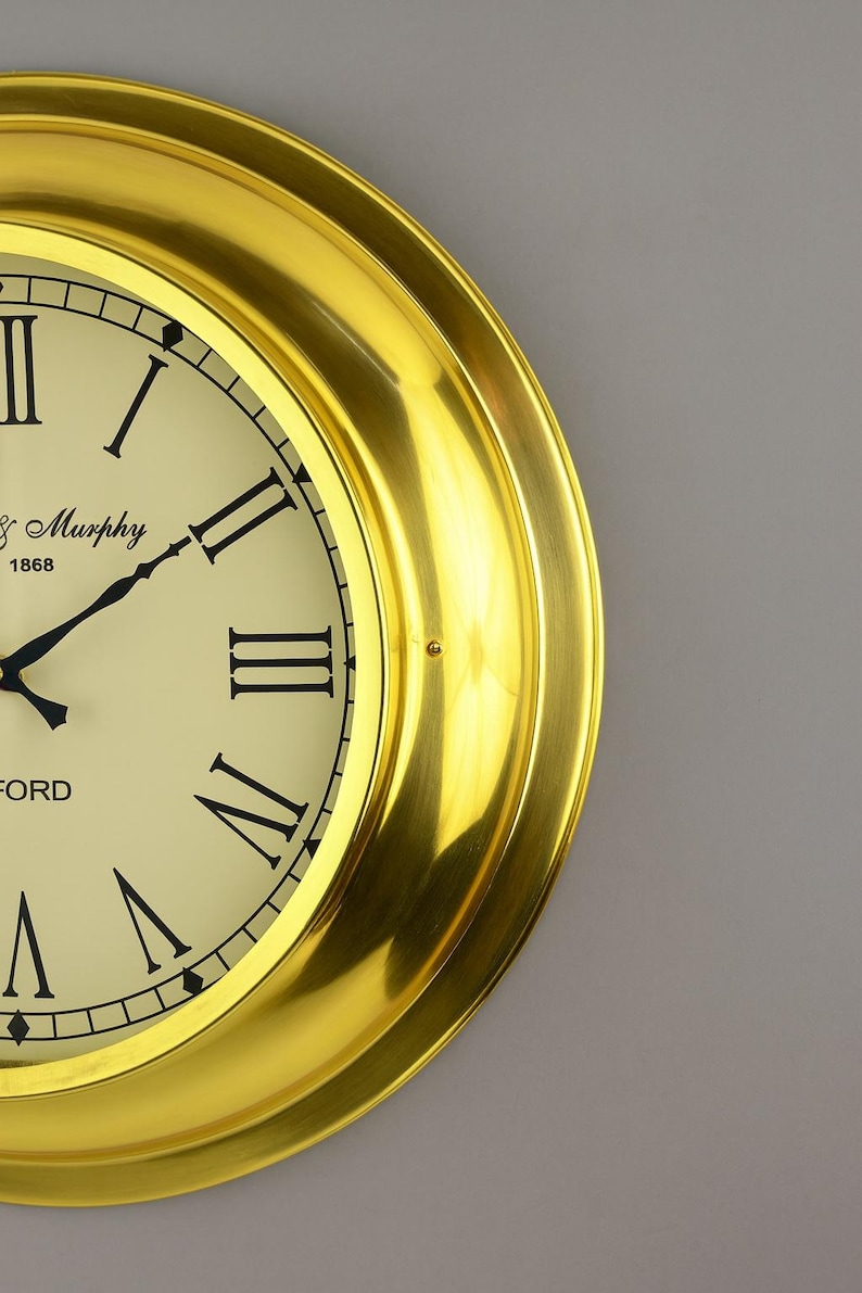 Large Silent Brass Wall Clock Roman Numeral view 6