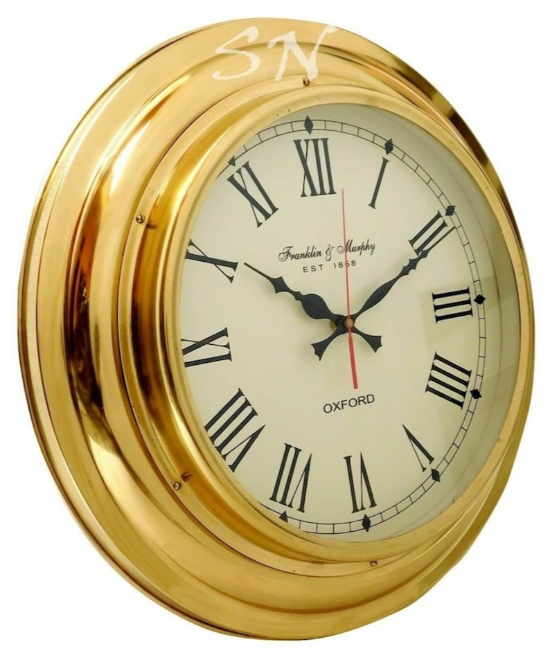 Brass Nautical Wall Clock Ship's Dial view 2