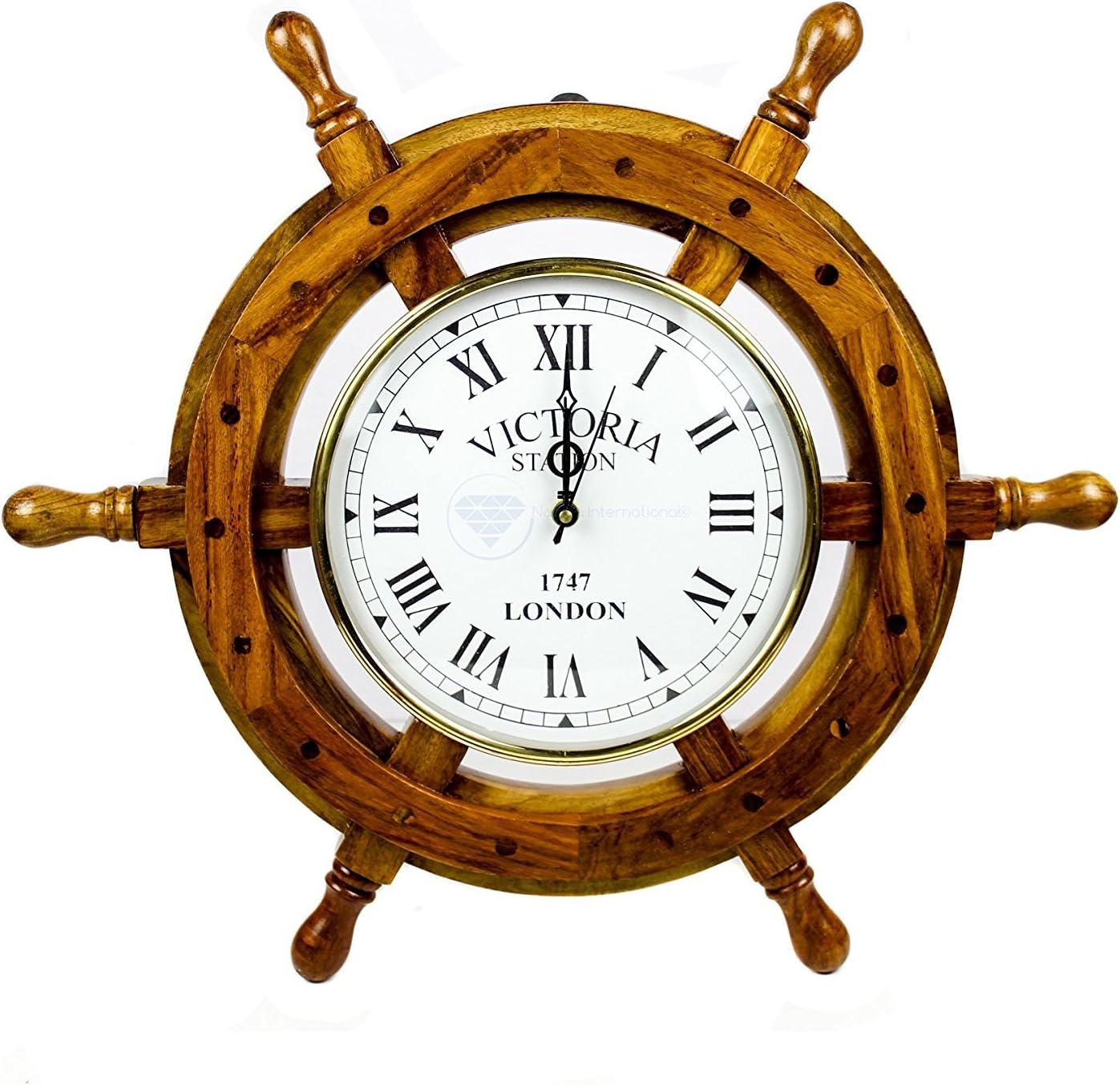 Rosewood Ship Wheel Wall Clock Brass Clock Face view 4