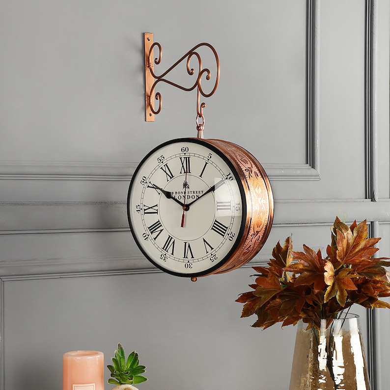 Copper and Gold Dual-Sided Victorian Wall Clock view 4