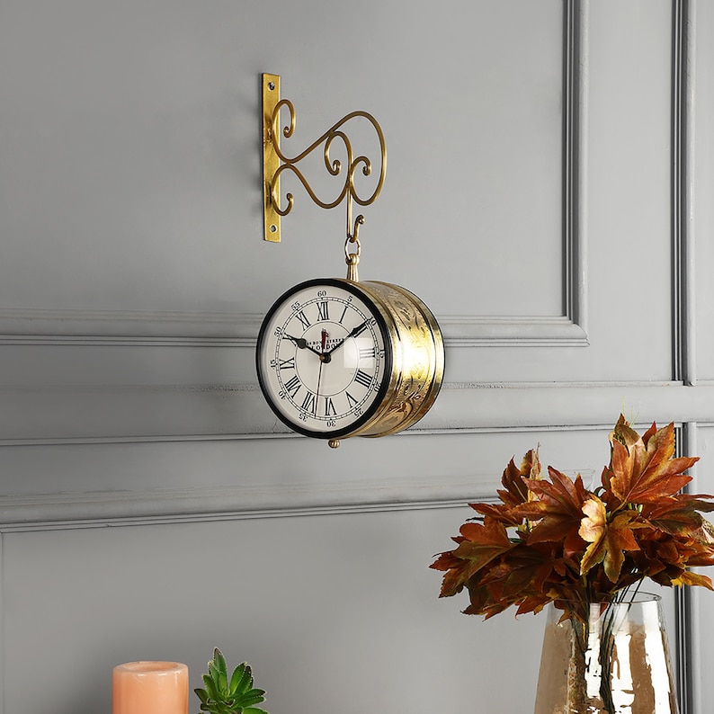 Copper and Gold Dual-Sided Victorian Wall Clock view 7