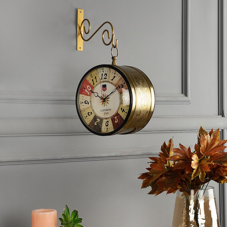 Copper and Gold Dual-Sided Victorian Wall Clock view 9
