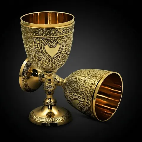 Solid Brass Medieval Goblet with Gothic Embossing view 1