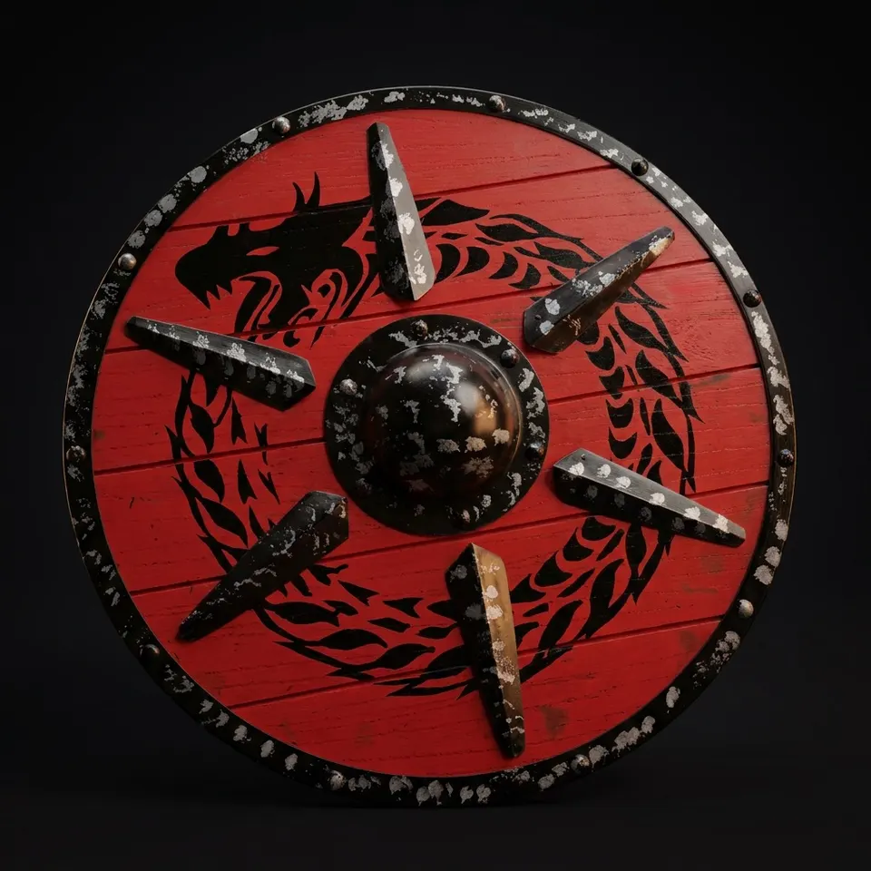 Dragon Design Wooden Viking Shield with Medieval Armor Wall Art