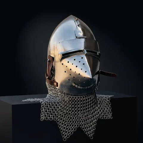Bascinet Aventail Pig Face Helmet — Padded Chainmail view 1