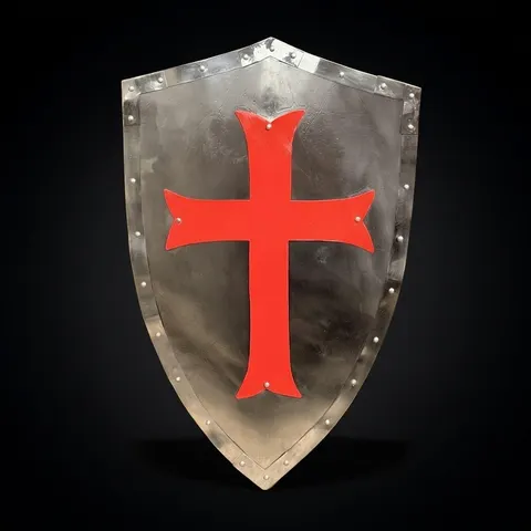 Red Cross Crusader Shield with Steel Battle Knight Heater view 1