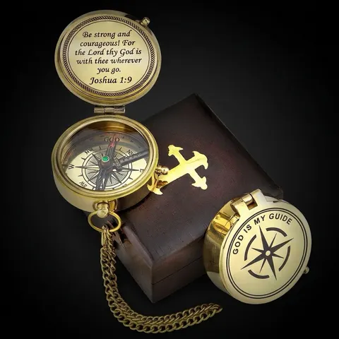 God Is My Guide Compass, Wooden Box view 1
