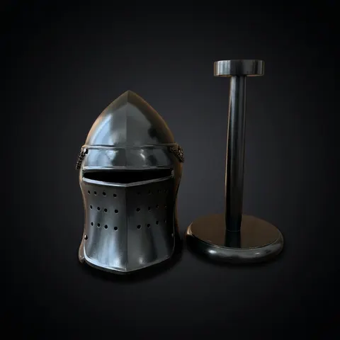 Black Barbute Helmet with Display Stand view 1