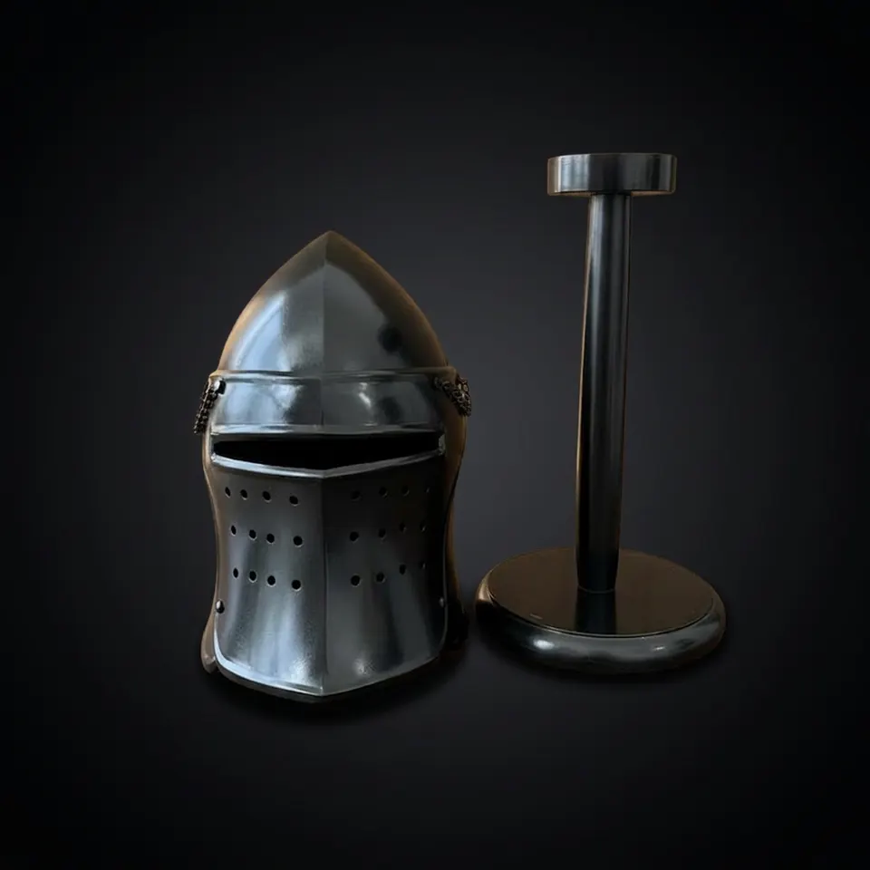 Black Barbute Helmet with Display Stand