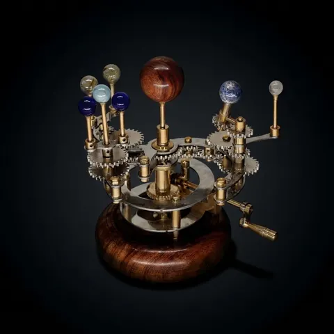 Brass Solar System Orrery, Hardwood Base view 1