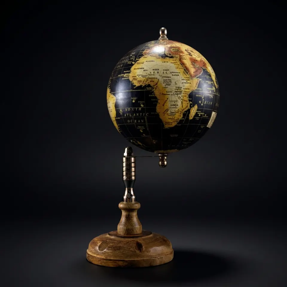Nautical Collection Globe with Black and Gold Map on Wooden Base