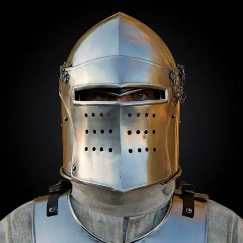 Medieval Barbute Helmet with Display Stand view 1