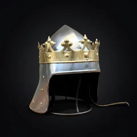 Crowned Knight Armor Helmet — Brass Crown Crusader view 1