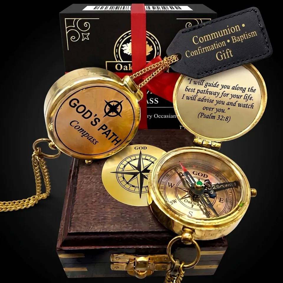 Psalm 32:8 Compass, Wooden Box