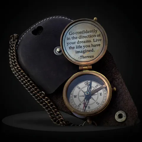 Thoreau Quote Compass, Leather Case view 1