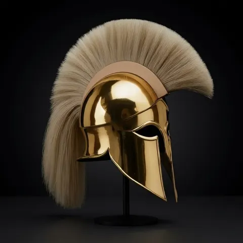 Golden Corinthian Helmet — Spartan Armor White Horsehair Crest view 1