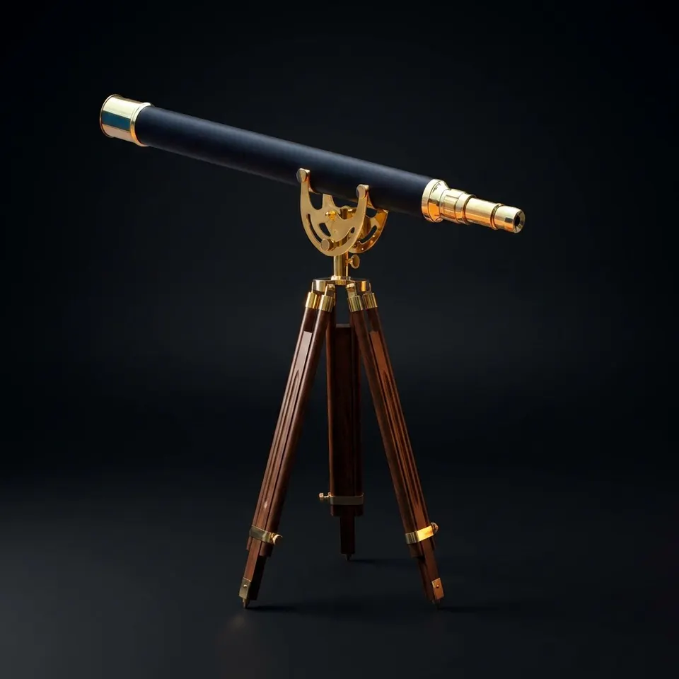 Brass & Leather Floor Standing Telescope 65" with Wooden Tripod