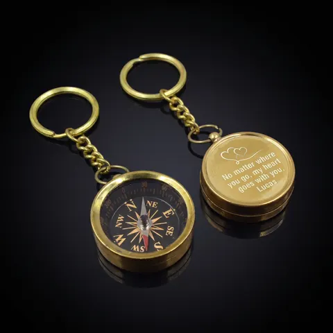 Brass Compass Keychain view 1