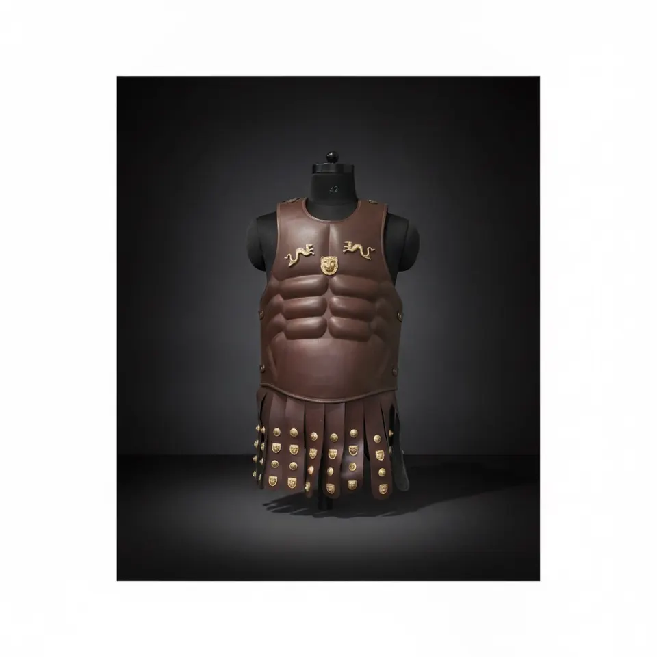 Medieval Leather Greek Muscle Armor Cuirass with Brass Accents for LARP