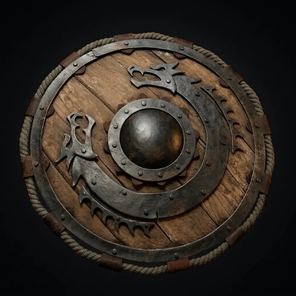 Handcrafted Viking Engraved Dragon Round Shield with Norse Wall Décor