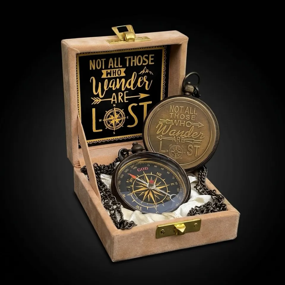 Tolkien Quote Compass, Velvet-Lined Box