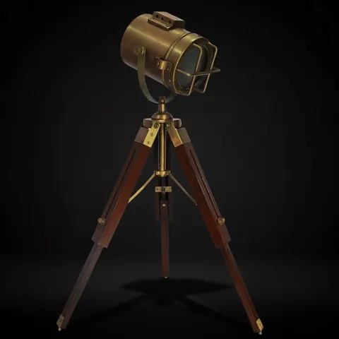 Antique Finish Spotlight on Wooden Tripod view 1