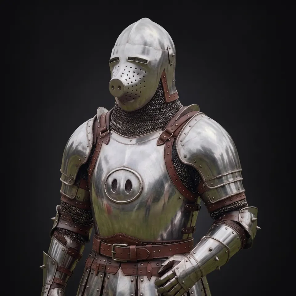 Medieval Pig Face Armor Suit with Bascinet for Buhurt and LARP