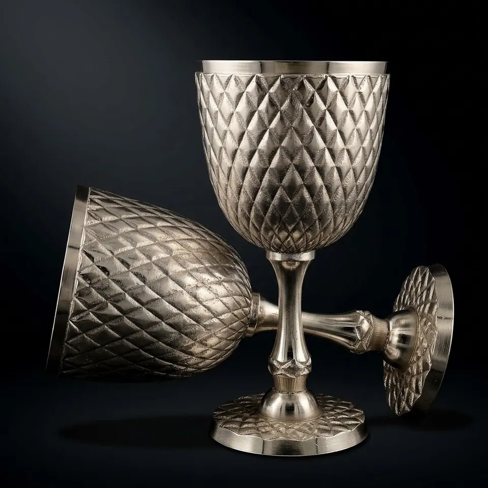 Embossed Brass Goblet with Silver Antique Finish