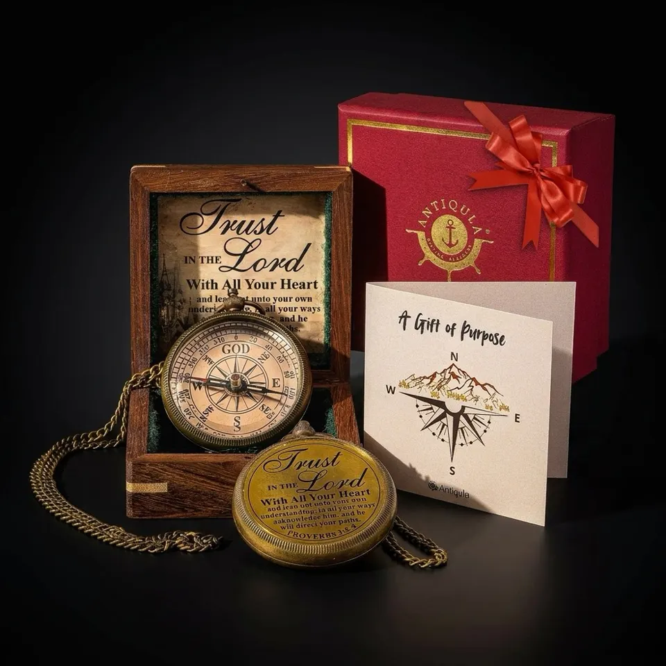 Trust in the Lord Compass, Wooden Box & Gift Box