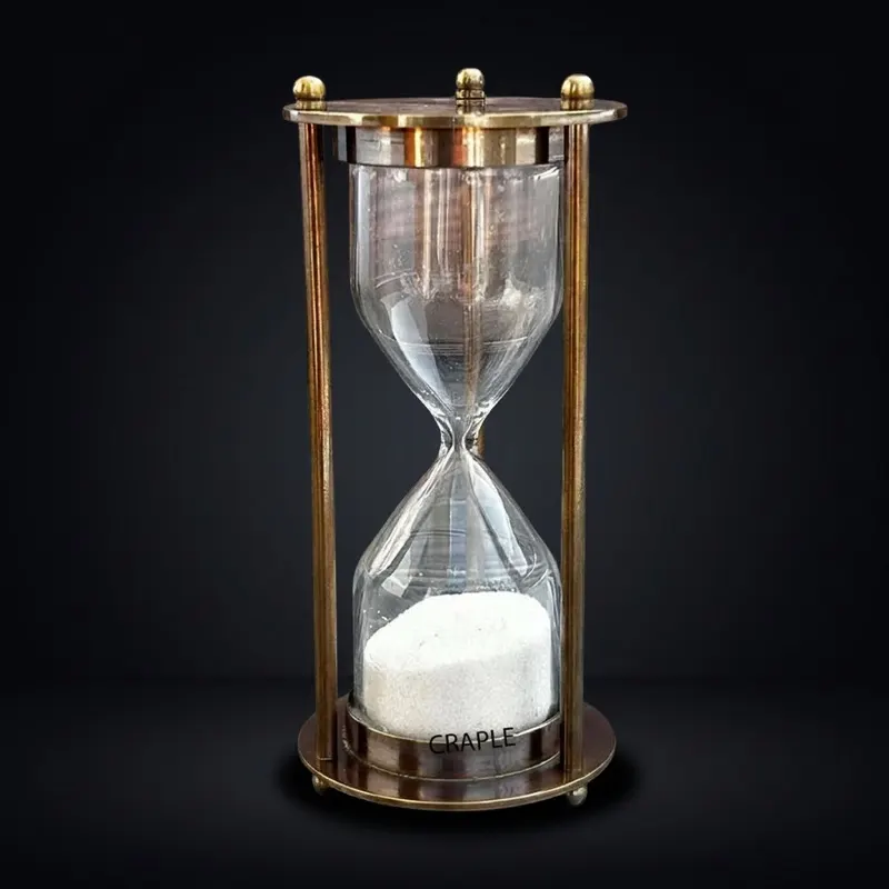 Antique Brass Hourglass, 2-Minute, White Sand
