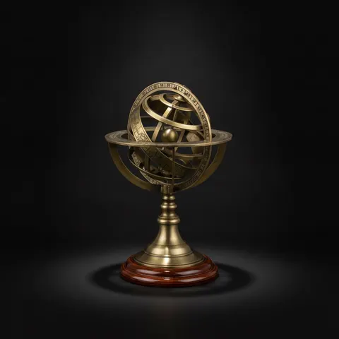 Brass Armillary Sphere on Lacquered Hardwood view 1