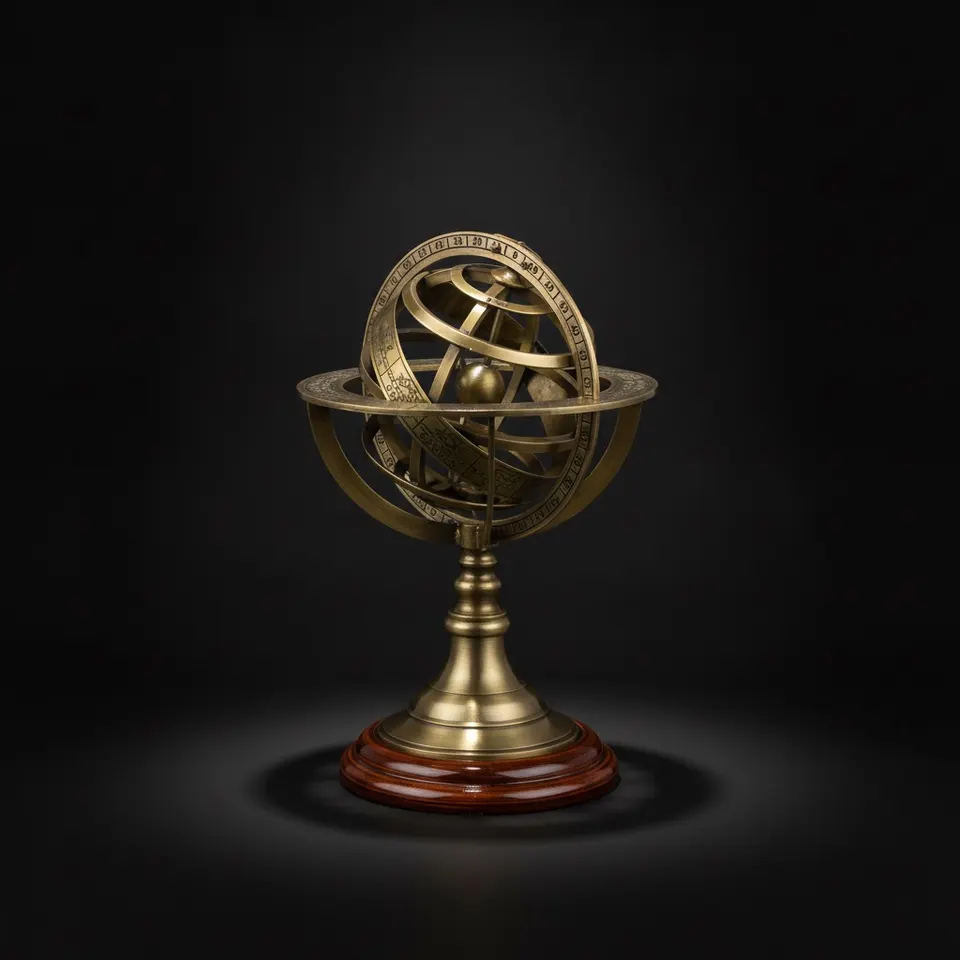 Brass Armillary Sphere on Lacquered Hardwood