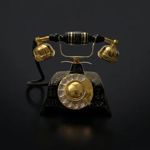 Black and Gold Vintage Brass Rotary Desk Telephone view 1