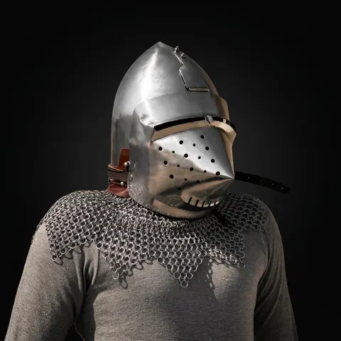 Pig Face Bascinet Helmet with Visor and Chainmail view 1