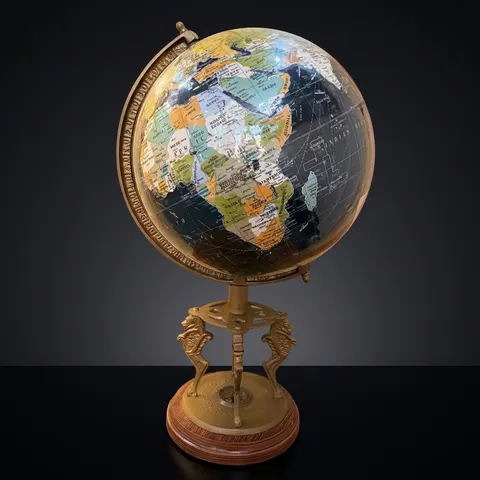 Antique Brass Desk Globe with Four-Horse Stand and Working Compass Base view 1