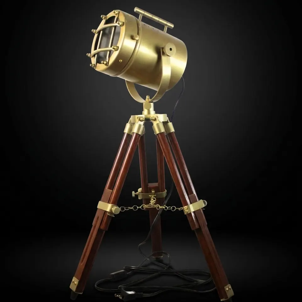 Antique Finish Spotlight on Wooden Tripod