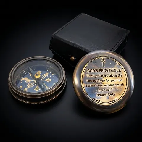 Psalm 32:8 Compass, Leather Case view 1