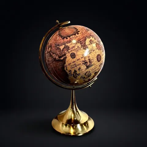 Vintage Polished Brass Globe with Historical World Map view 1