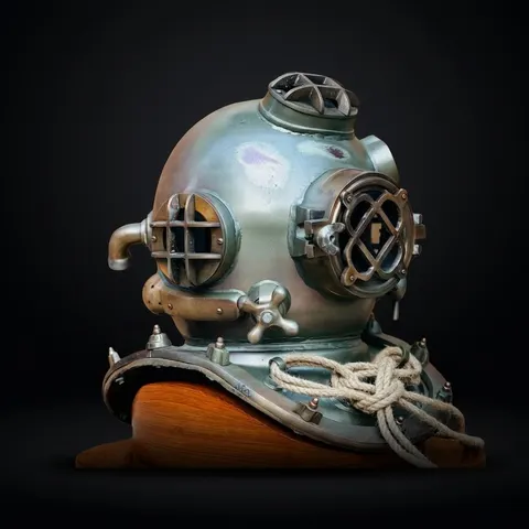 Boston Commando Diving Helmet with Greenish Finish and Rope Detail view 1