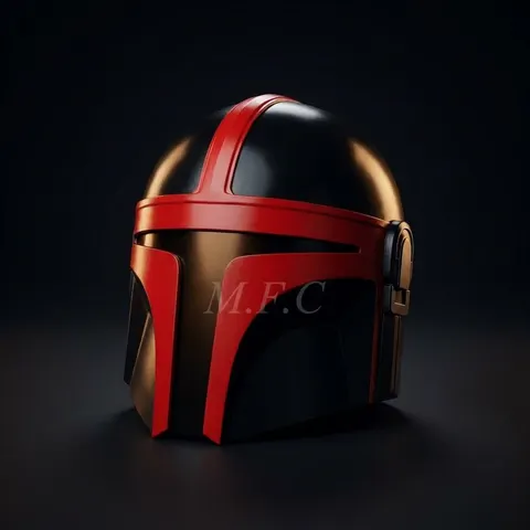 Black and Red Mandalorian Steel Helmet — Adult Cosplay view 1