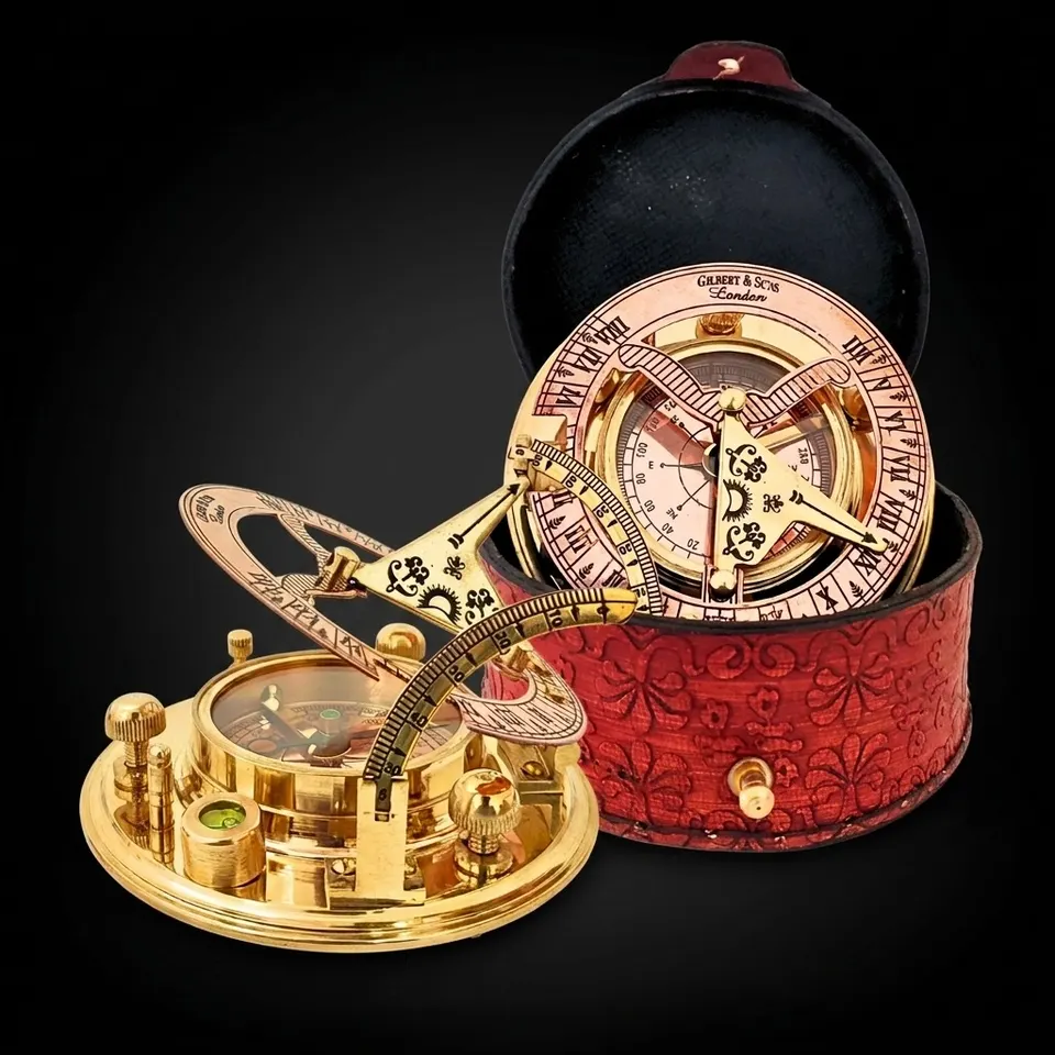 Polished Brass Sundial Compass with Presentation Box