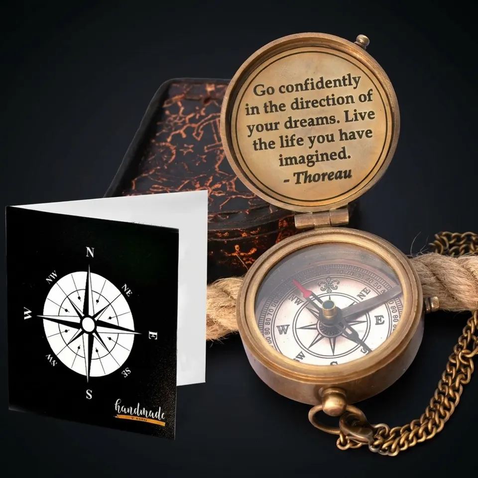 Thoreau Quote Compass, Leather Case