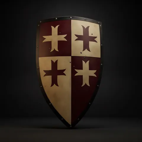 Medieval Crusader Heater Shield with Templar Cross Handmade Steel & Wood view 1