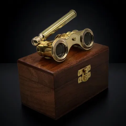 Polished Brass Opera Glasses with Rosewood Box view 1