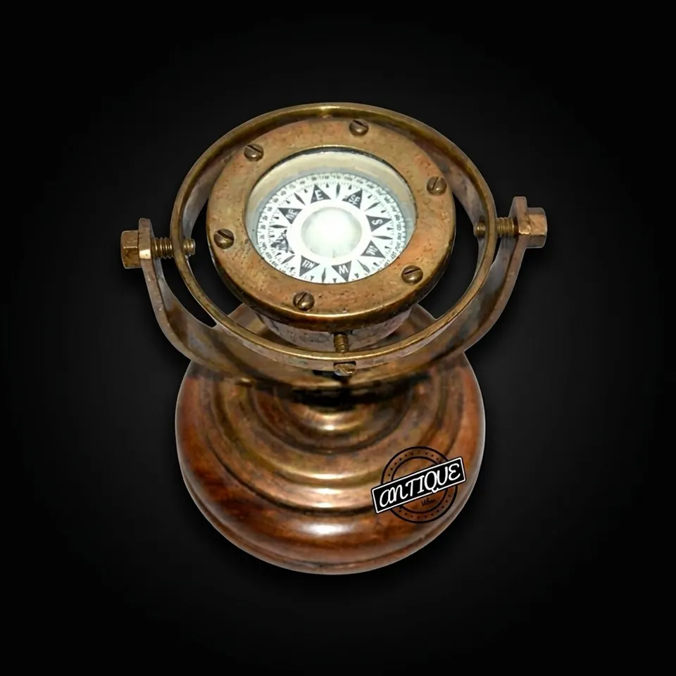 Gimbal Compass on Wooden Base