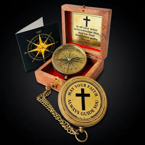May Your Faith Guide You Compass, Wooden Box view 1