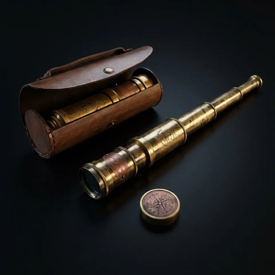 Brass Spyglass Telescope 19" with Round Leather Case