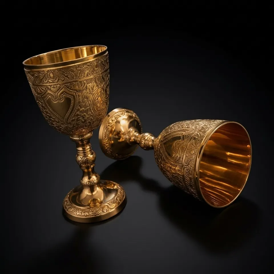 Solid Brass Goblet with Roman Embossed Design